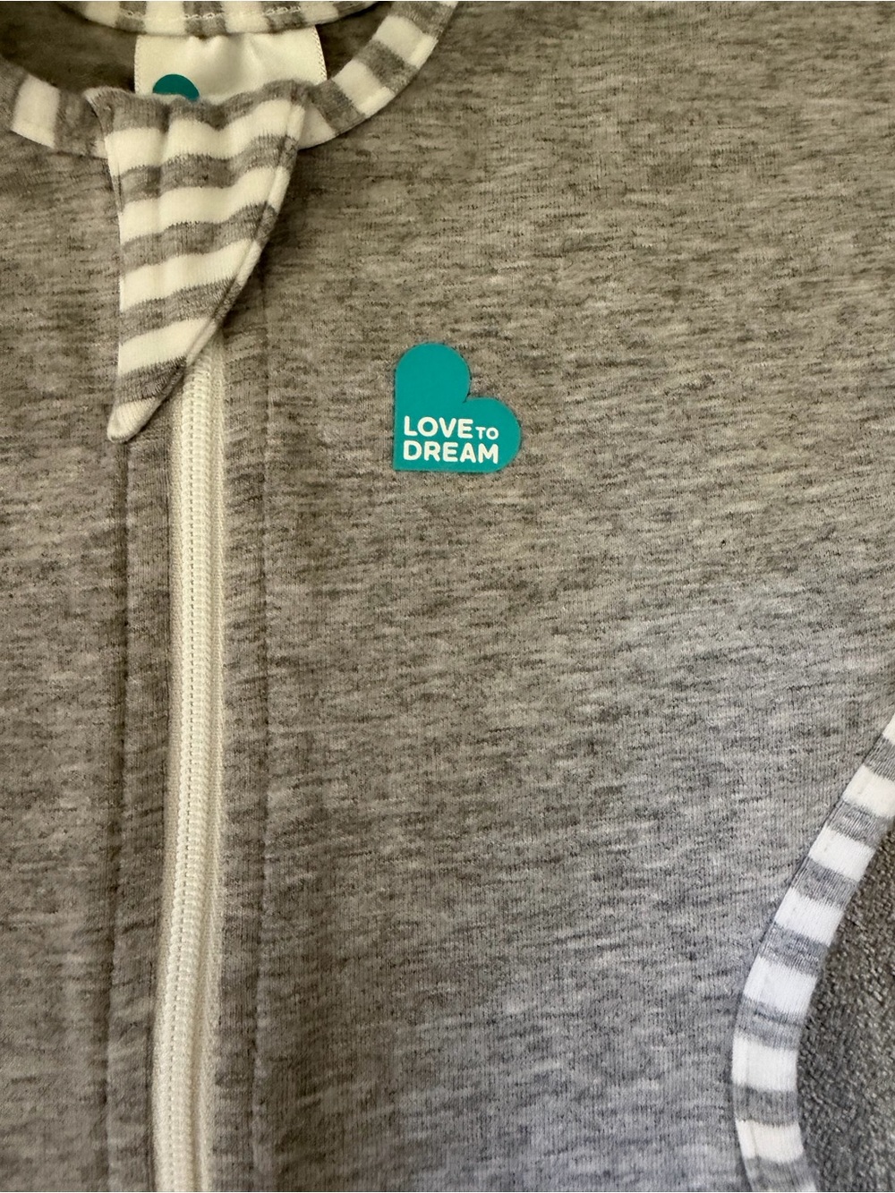 Love to Dream Grey Zip Swaddle with Striped Trim size Newborn. - Picture 2 of 6